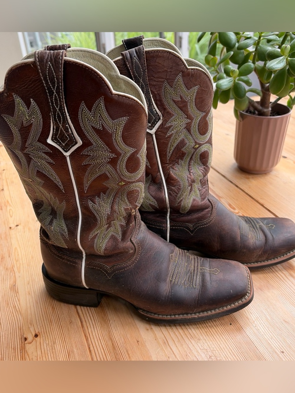 ARIAT LEATHER Brown Leather Western Women's Cowboy Boots